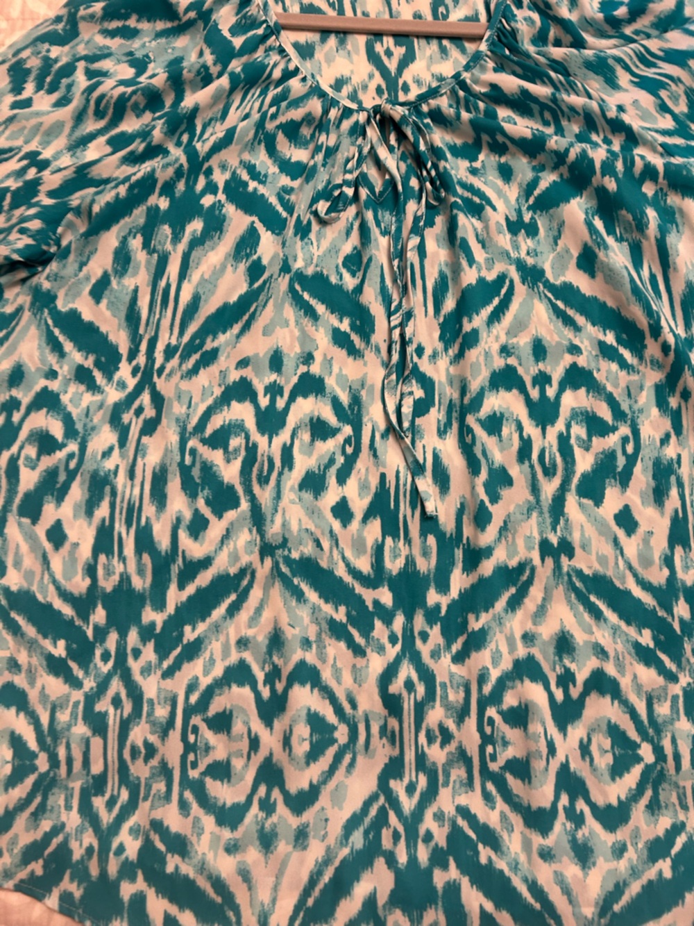 Teal and White Abstract Print top 1x (16w)